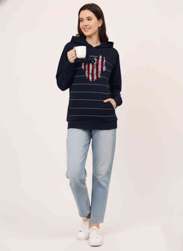 Women Graphic Printed Hooded Fleece Loose Fit Sweatshirt