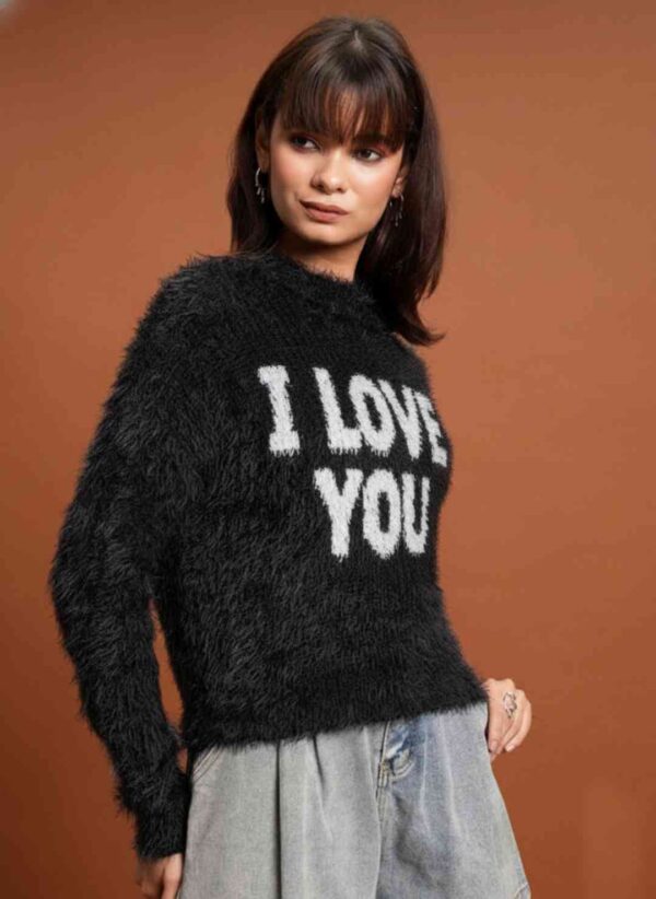 Black Self Design Acrylic Pullover