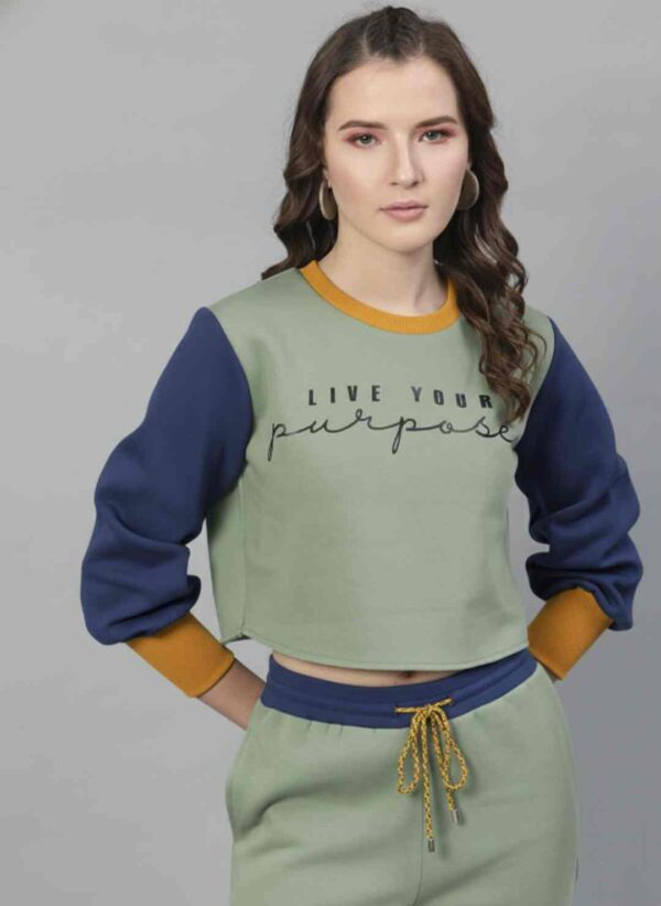 Green Typography Printed Crop Sweatshirt