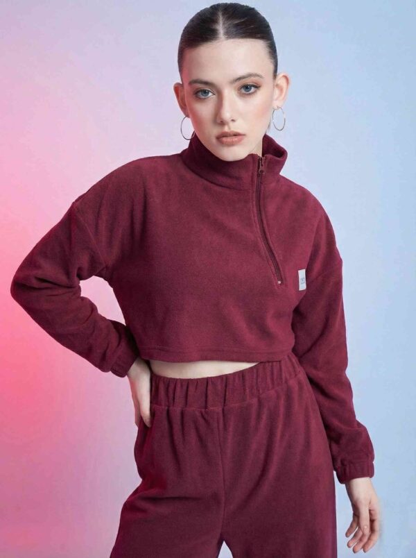 Green Mock Collar Crop Sweatshirt