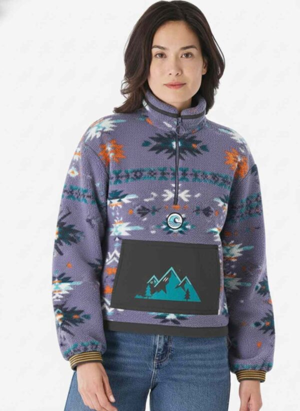 QUECHUA Women Purple Sherpa Mountain Hiking Half Zip Fleece Jacket