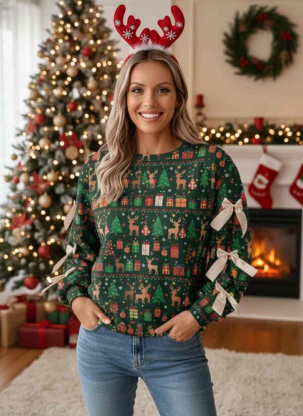 Conversational Printed Acrylic Pullover Sweater