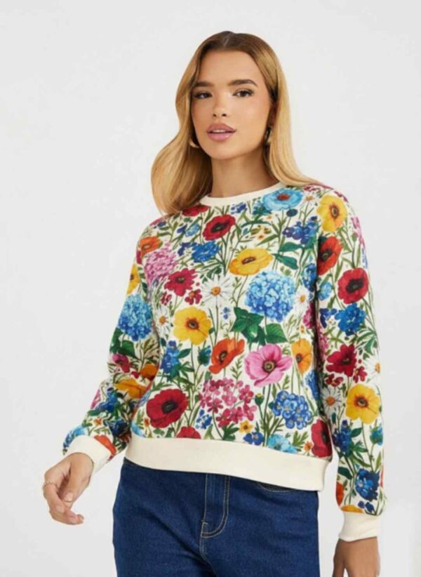 Women Floral Print Round Neck Regular Fit Sweatshirt